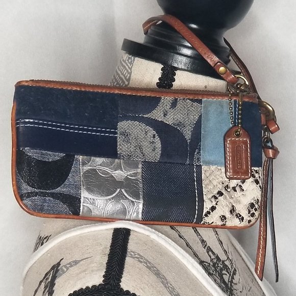 Coach Handbags - Coach Denim Patchwork Wristlet